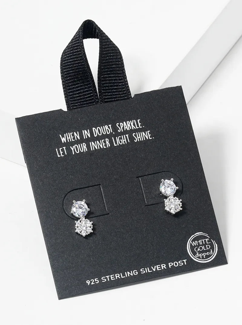 White Gold Dipped Double 5-prong CZ Post Stud Earrings