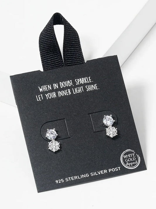 White Gold Dipped Double 5-prong CZ Post Stud Earrings