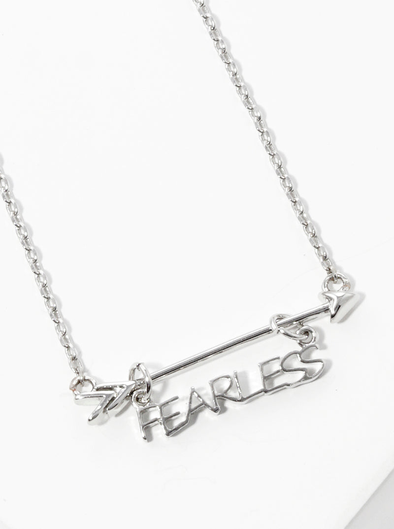 White Gold Dipped Fearless Hanging Arrow Pendant Necklace