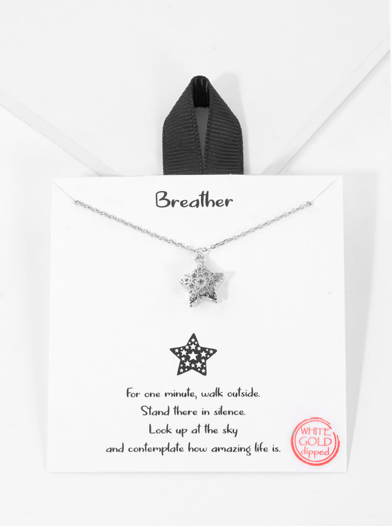 White Gold Dipped Filigree Hollow Star Pendant Delicate Necklace