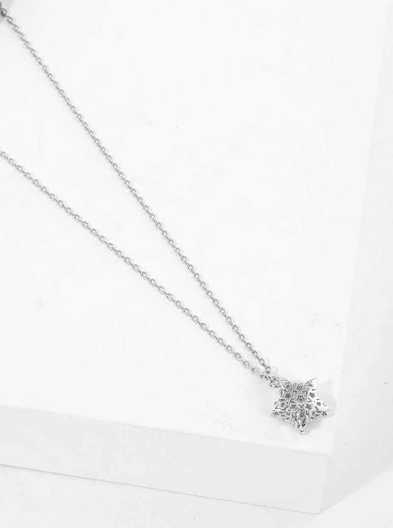 White Gold Dipped Filigree Hollow Star Pendant Delicate Necklace