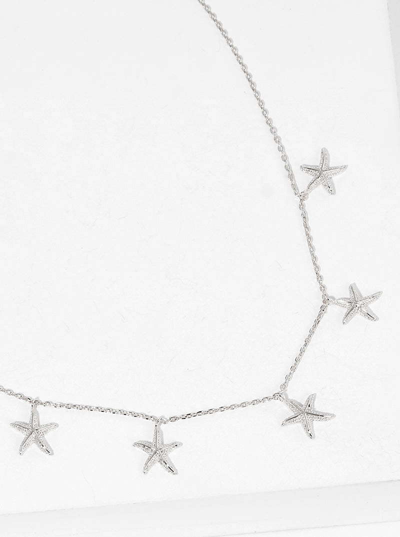 White Gold Dipped Five Starfish Pendant Necklace