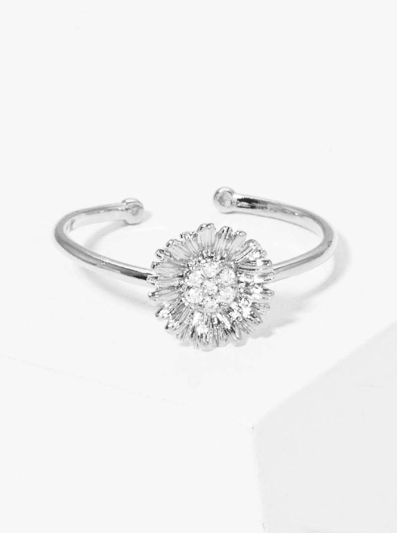 White Gold Dipped Floral Flower Metal Adjustable Rings