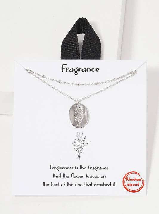 White Gold Dipped Flower Engraved Oval Pendant Layered Necklace