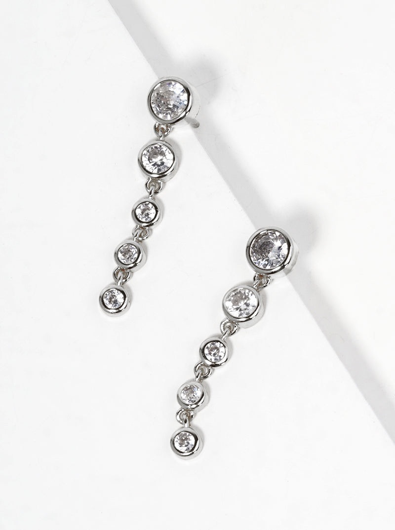 White Gold Dipped Graduated Bezel CZ Drop Post Earrings