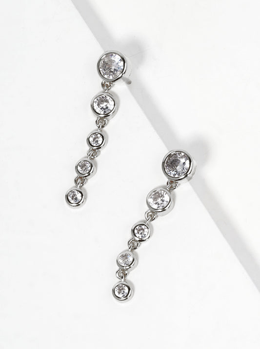 White Gold Dipped Graduated Bezel CZ Drop Post Earrings