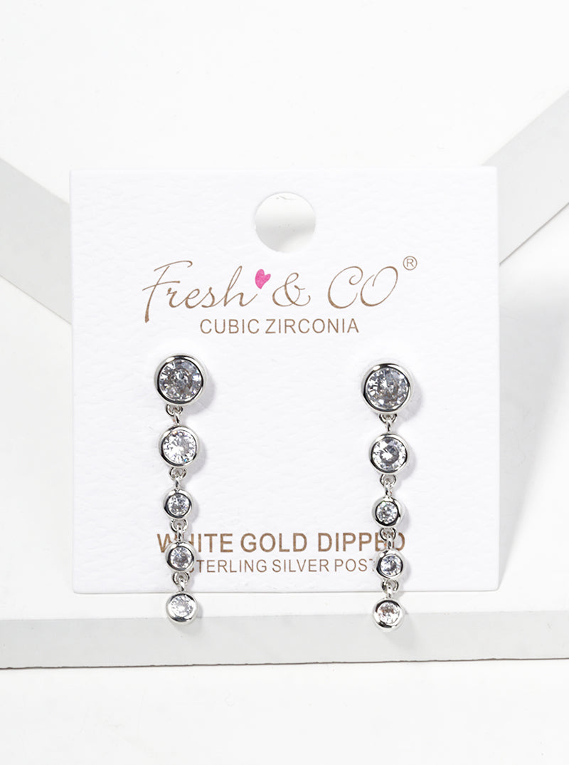 White Gold Dipped Graduated Bezel CZ Drop Post Earrings
