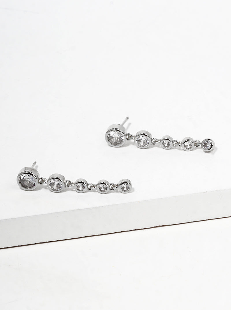 White Gold Dipped Graduated Bezel CZ Drop Post Earrings
