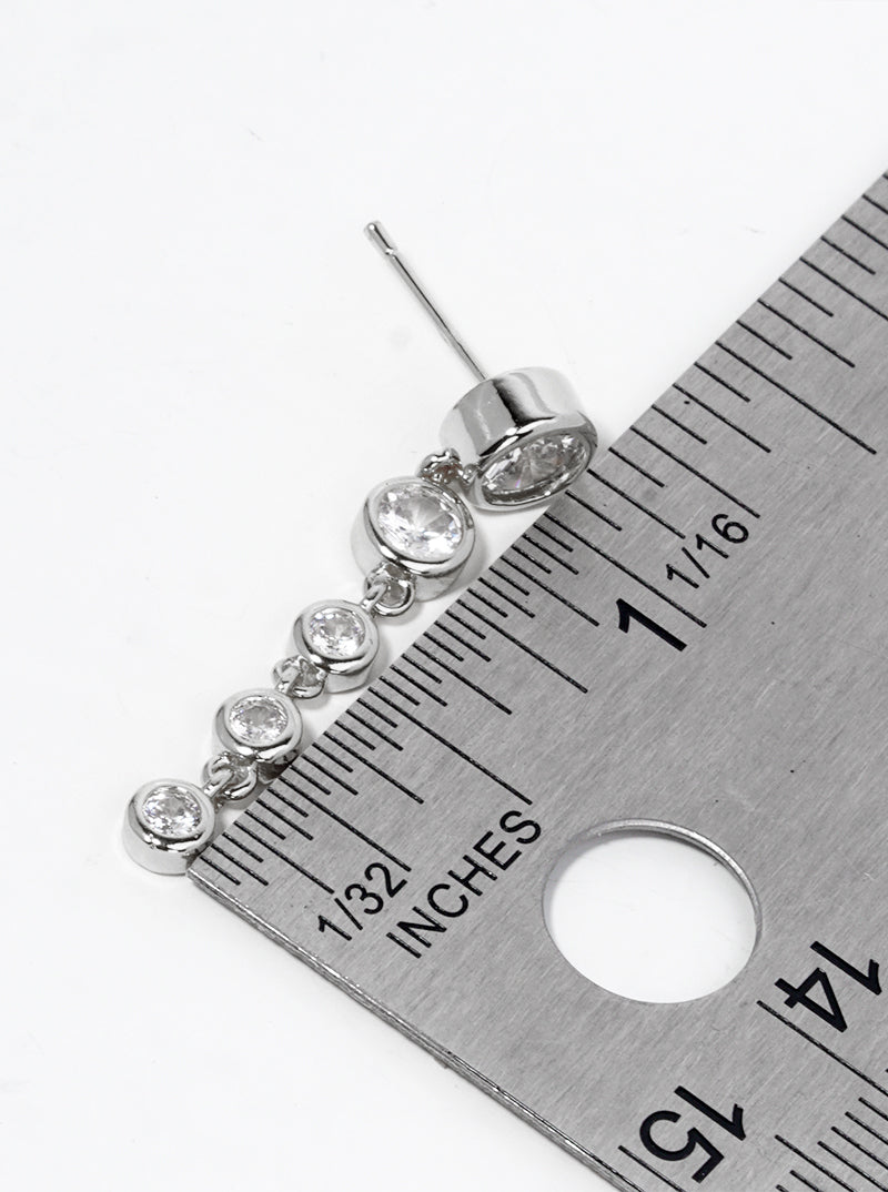 White Gold Dipped Graduated Bezel CZ Drop Post Earrings
