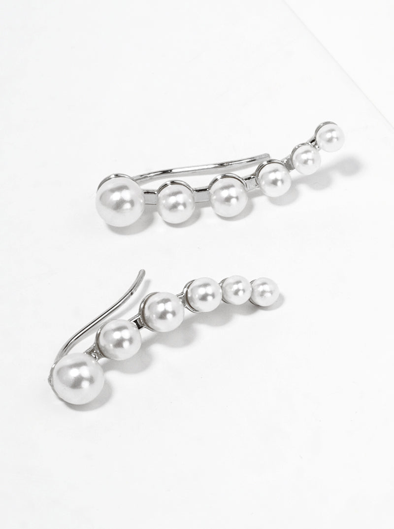 White Gold Dipped Graduated Pearl Ear Crawlers