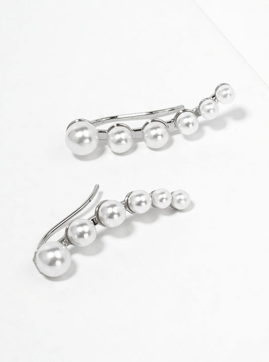 White Gold Dipped Graduated Pearl Ear Crawlers