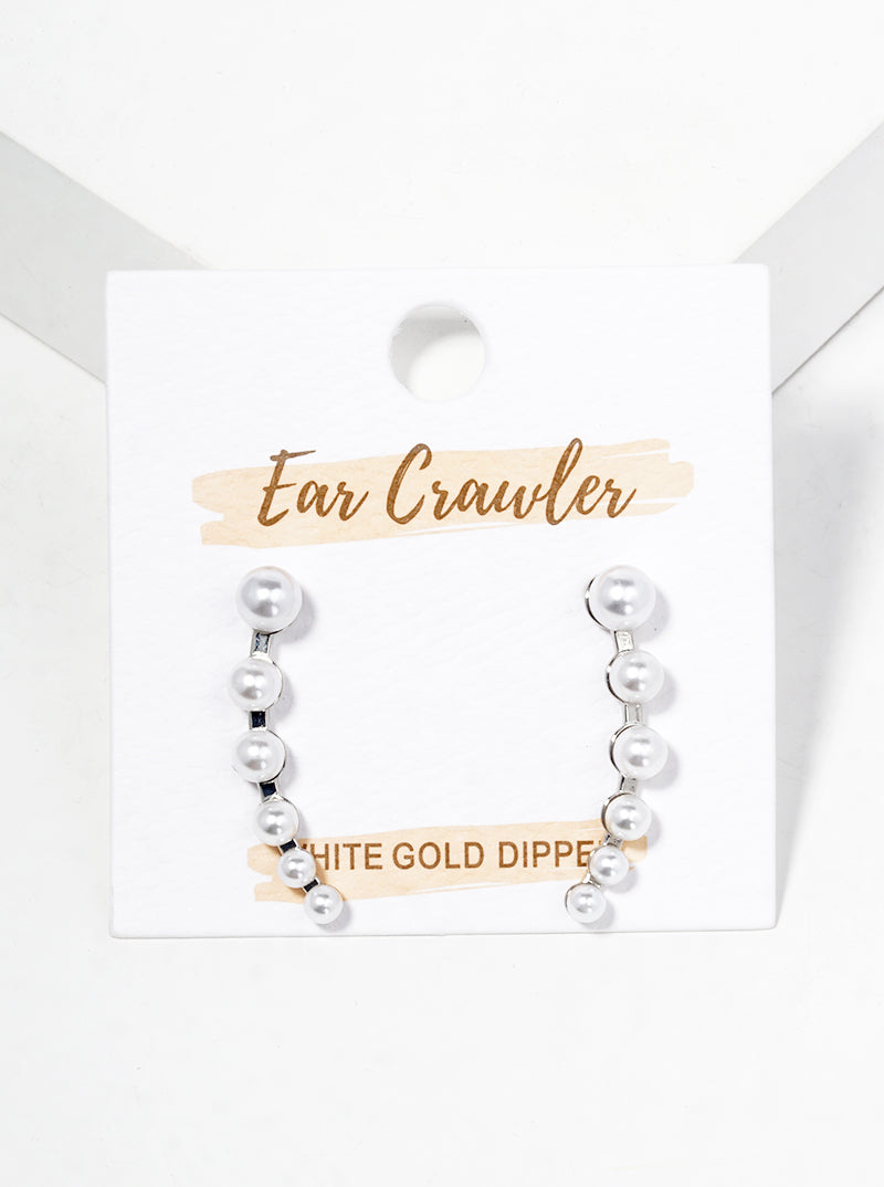White Gold Dipped Graduated Pearl Ear Crawlers
