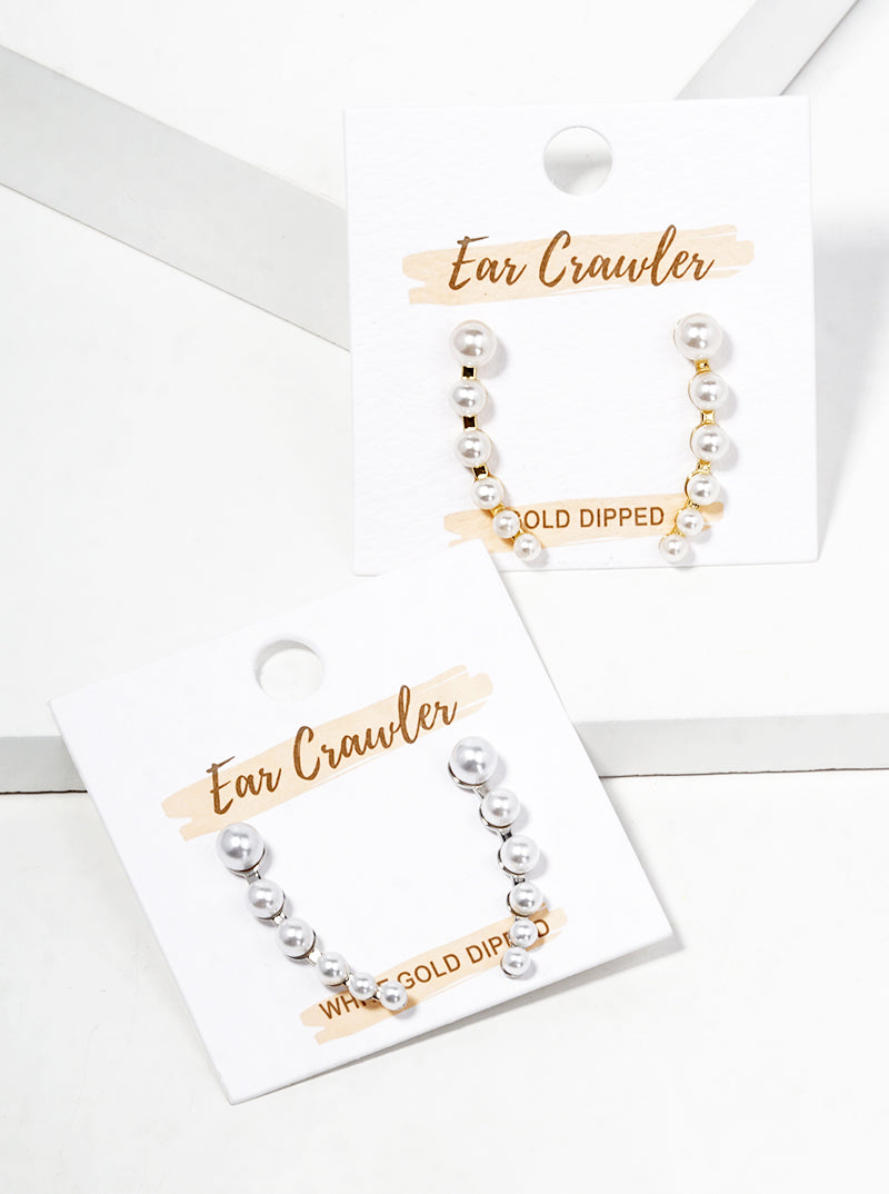 White Gold Dipped Graduated Pearl Ear Crawlers