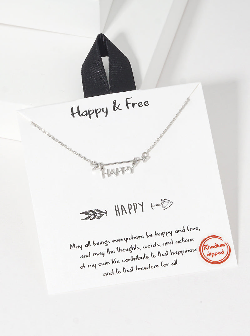18k Gold Dipped Happy Arrow Pendant Necklace Rhodium