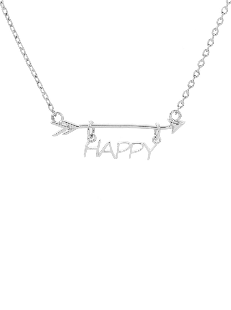 18k Gold Dipped Happy Arrow Pendant Necklace Rhodium