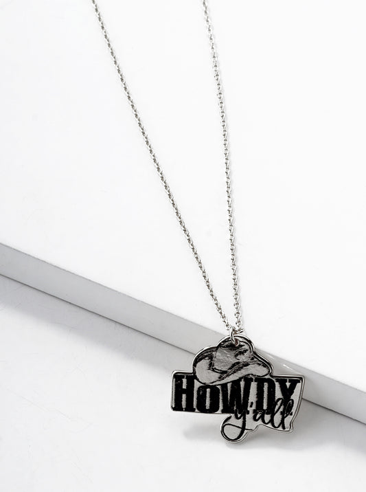 White Gold Dipped Howdy Yall Pendant Necklace