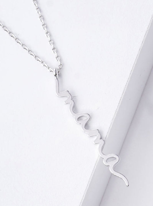 White Gold Dipped Mama Pendant Necklace