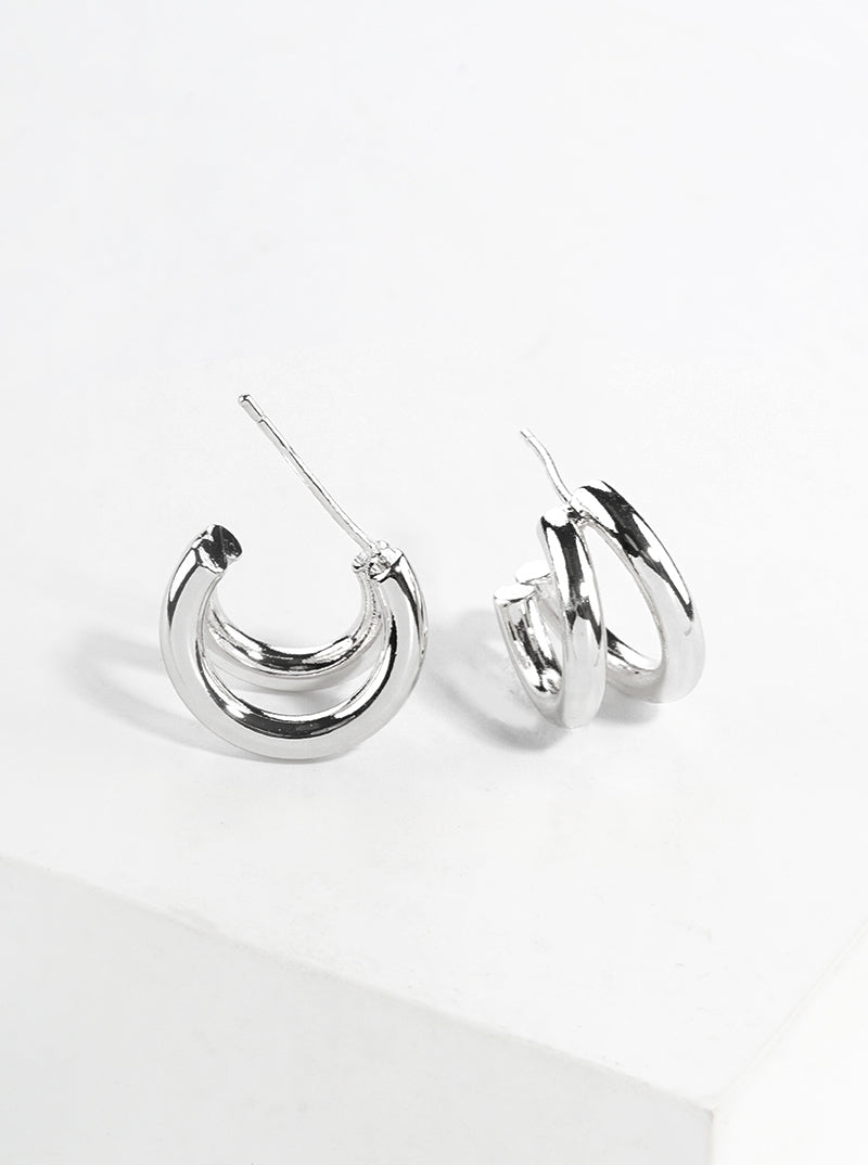 White Gold Dipped Metal 15mm Double Open Hoop Earrings