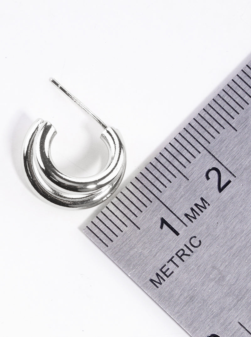 White Gold Dipped Metal 15mm Double Open Hoop Earrings