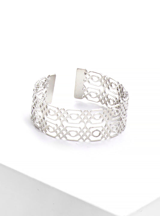 White Gold Dipped Metal Filigree Delicate Adjustable Ring