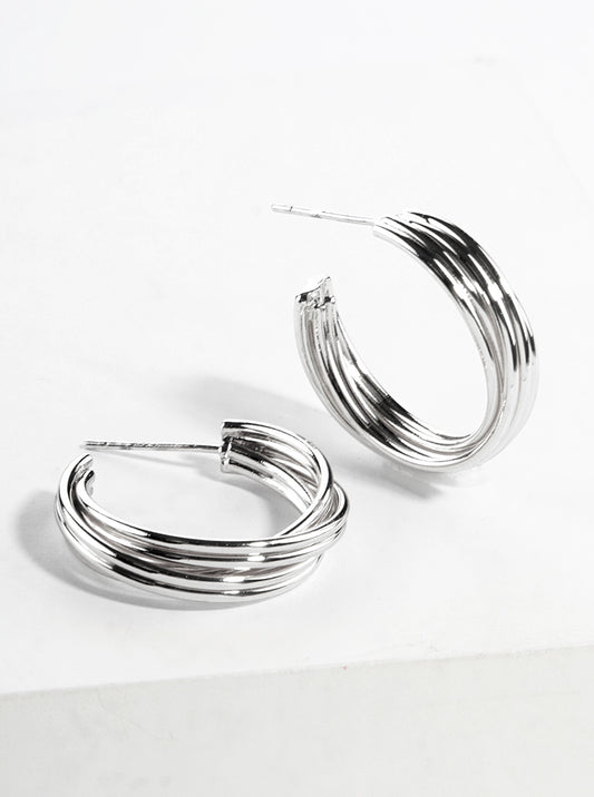 White Gold Dipped Metal Multi Strand 25mm Open Hoop Earrings