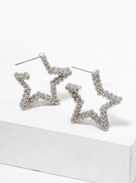 White Gold Dipped Metal Star Shape Open Hoop Earrings