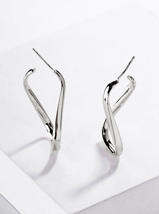 White Gold Dipped Organic Shape 30mm Open Hoop Earrings