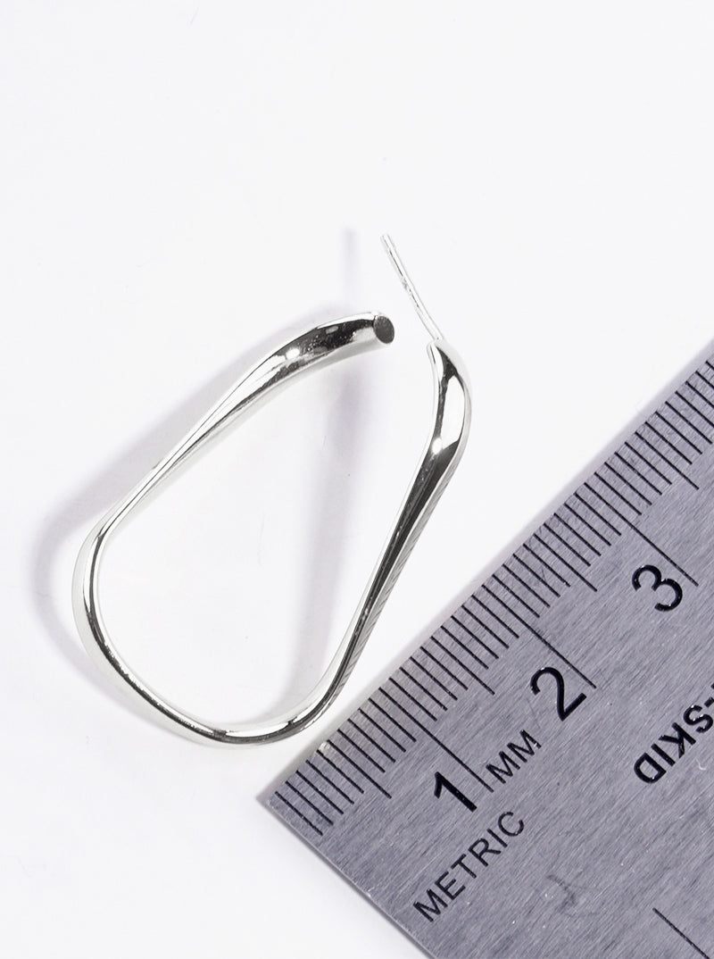 White Gold Dipped Organic Shape 30mm Open Hoop Earrings