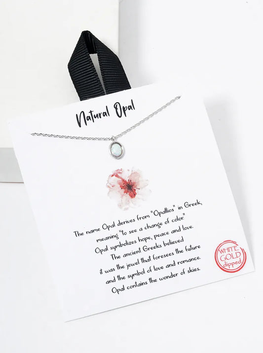 White Gold Dipped Oval Shape Opal Pendant Dainty Necklace