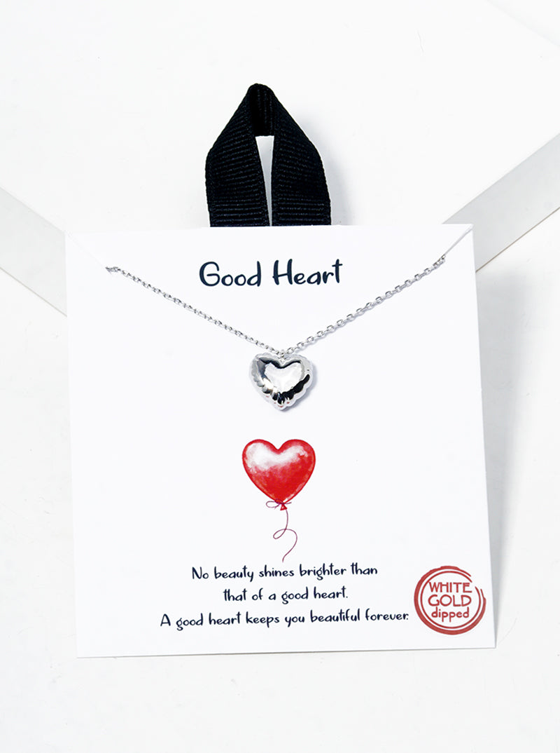 White Gold Dipped Puffy Heart Pendant Necklace