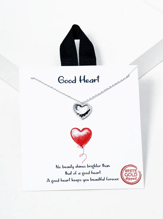 White Gold Dipped Puffy Heart Pendant Necklace