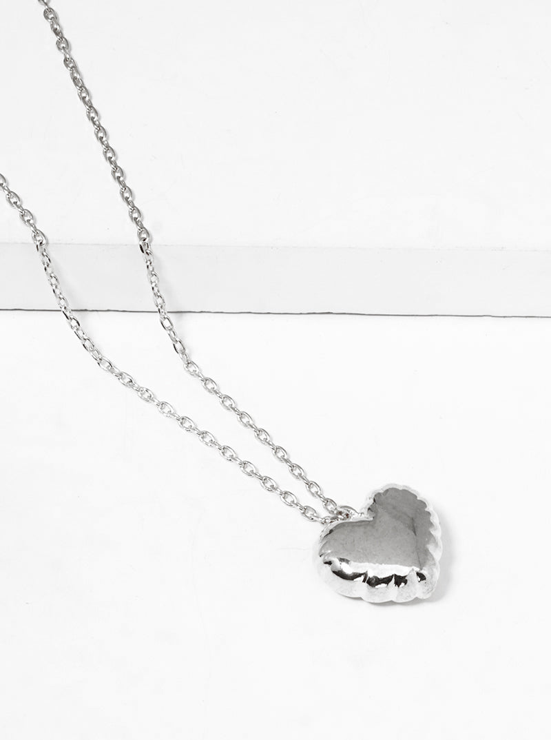 White Gold Dipped Puffy Heart Pendant Necklace