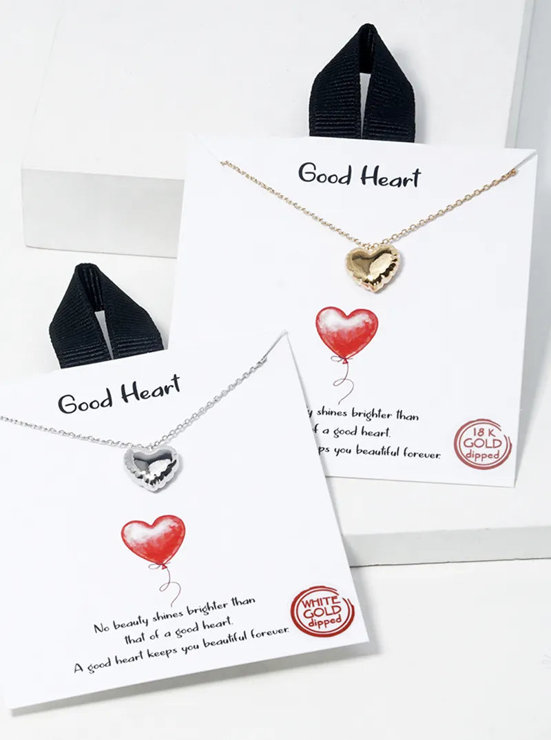 White Gold Dipped Puffy Heart Pendant Necklace