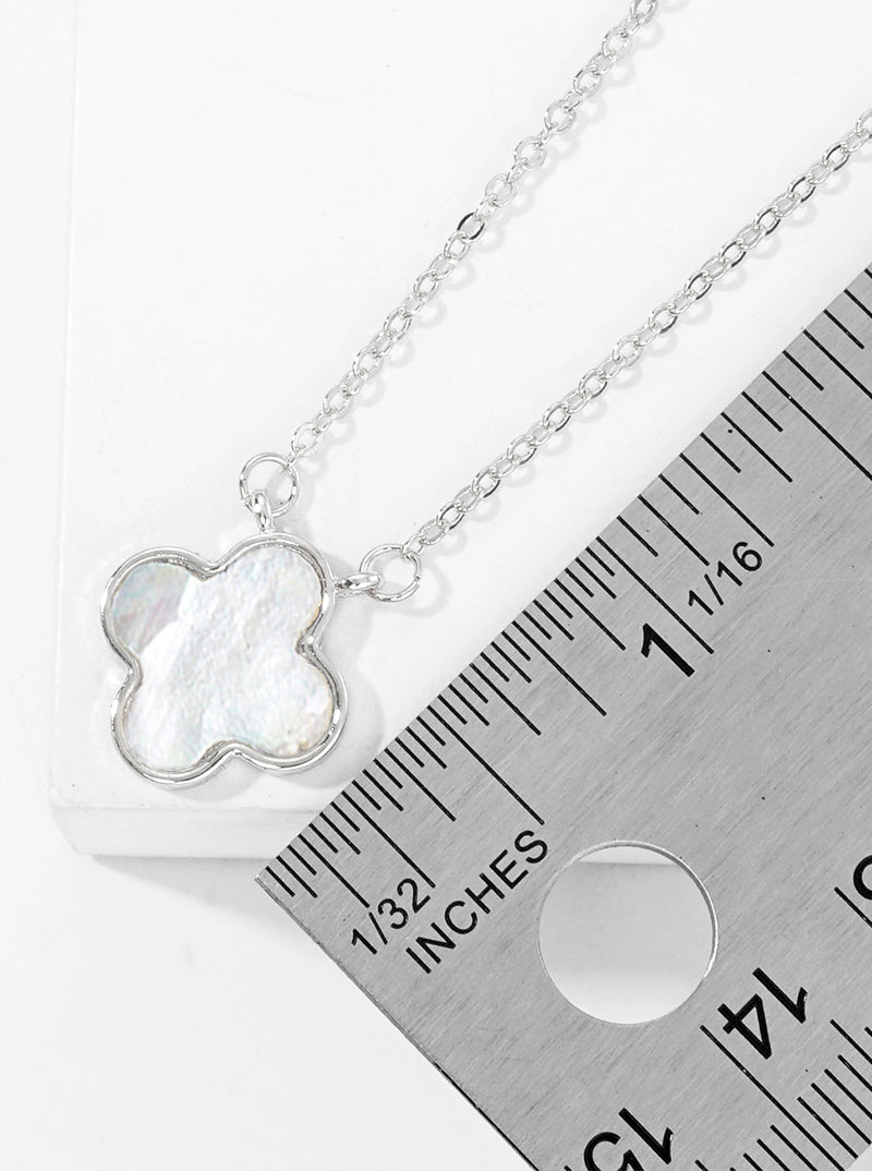 White Gold Dipped Quatrefoil Shape Mother Of Pearl Pendant Necklace