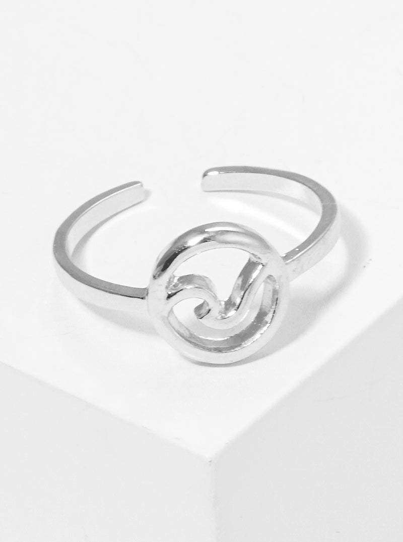 White Gold Dipped Round Ocean Wave Adjustable Brass Cuff Ring