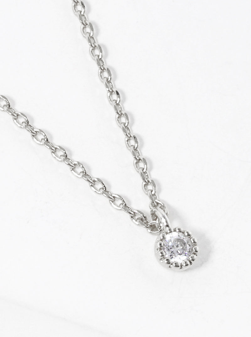 White Gold Dipped Round Dainty CZ Pendant Delicate Necklace