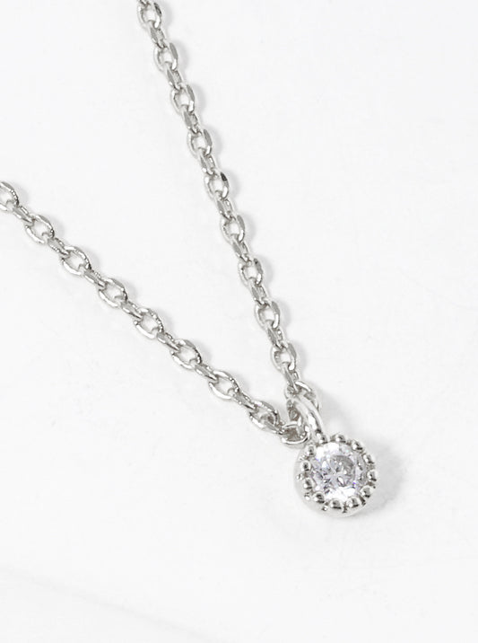 White Gold Dipped Round Dainty CZ Pendant Delicate Necklace