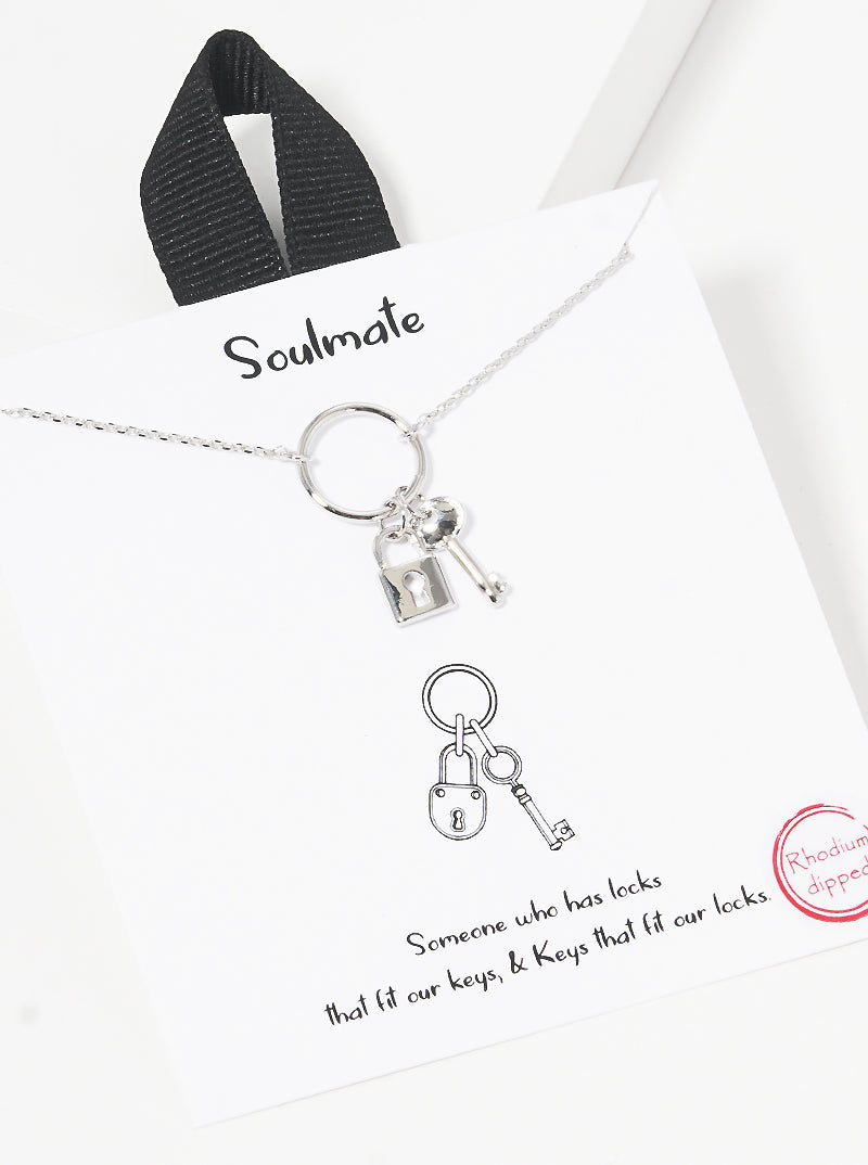 White Gold Dipped Soulmate Lock And Key Pendant Necklace