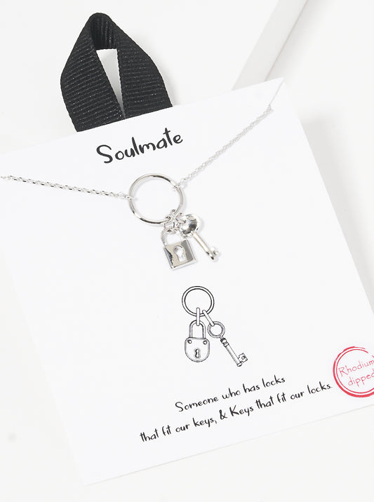 White Gold Dipped Soulmate Lock And Key Pendant Necklace