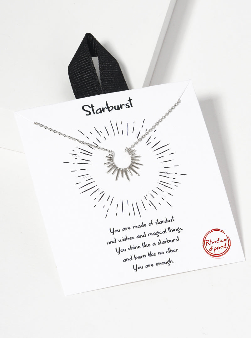 White Gold Dipped Sunburst Pendant Necklace