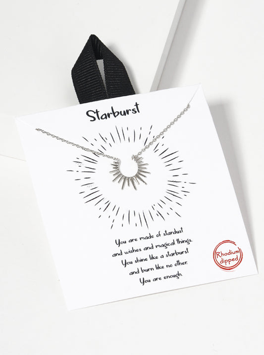 White Gold Dipped Sunburst Pendant Necklace