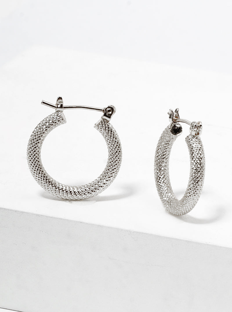 White Gold Dipped Textured Bold 20mm Leverback Hoop Earrings