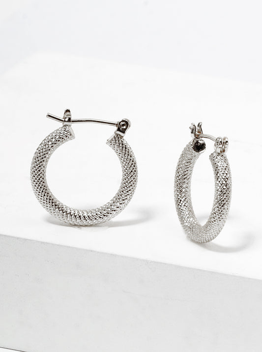 White Gold Dipped Textured Bold 20mm Leverback Hoop Earrings