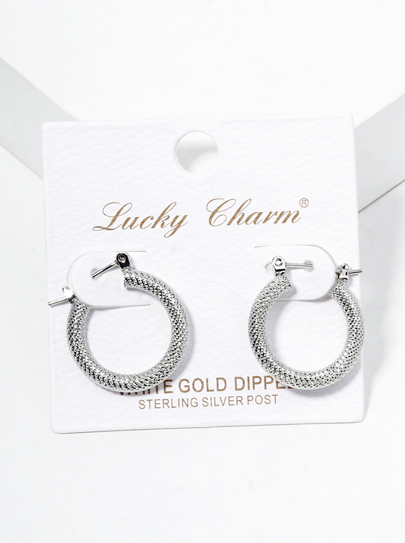 White Gold Dipped Textured Bold 20mm Leverback Hoop Earrings