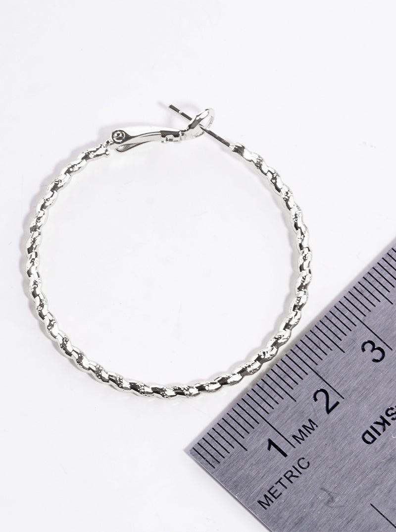 White Gold Dipped Textured Metal 35mm Leverback Hoop Earrings