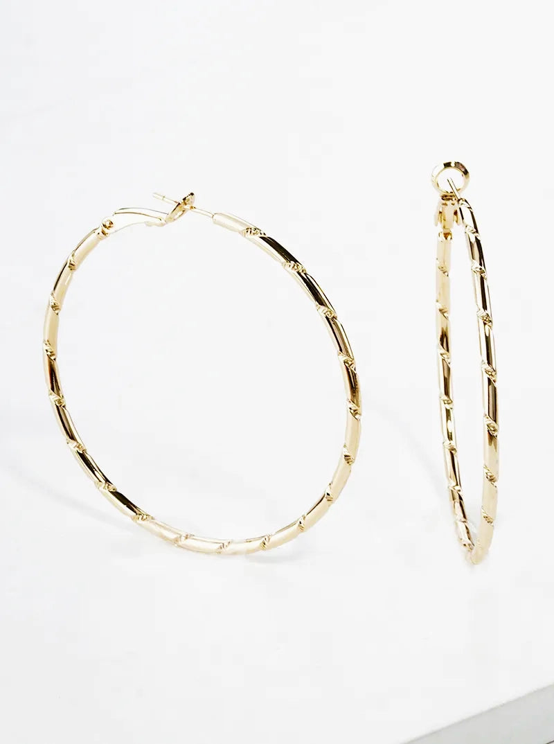 White Gold Dipped Textured Metal 50mm Leverback Hoop Earrings