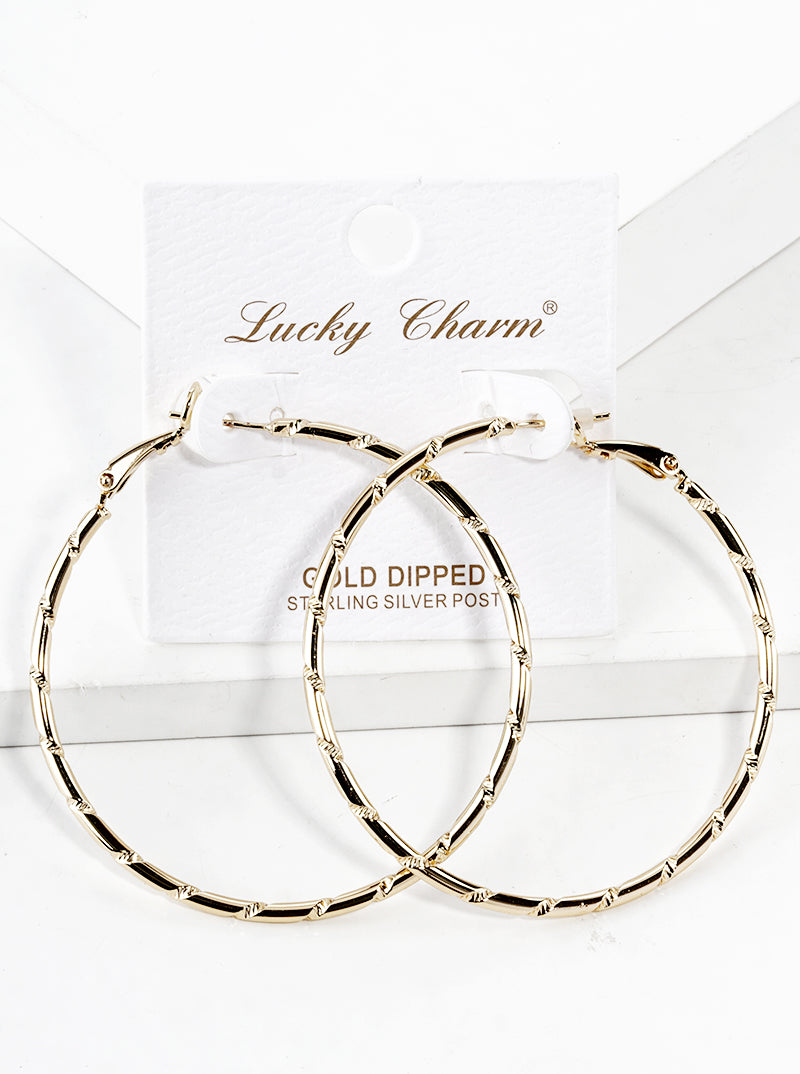 White Gold Dipped Textured Metal 50mm Leverback Hoop Earrings