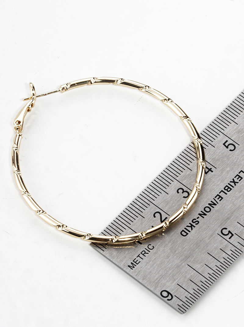 White Gold Dipped Textured Metal 50mm Leverback Hoop Earrings