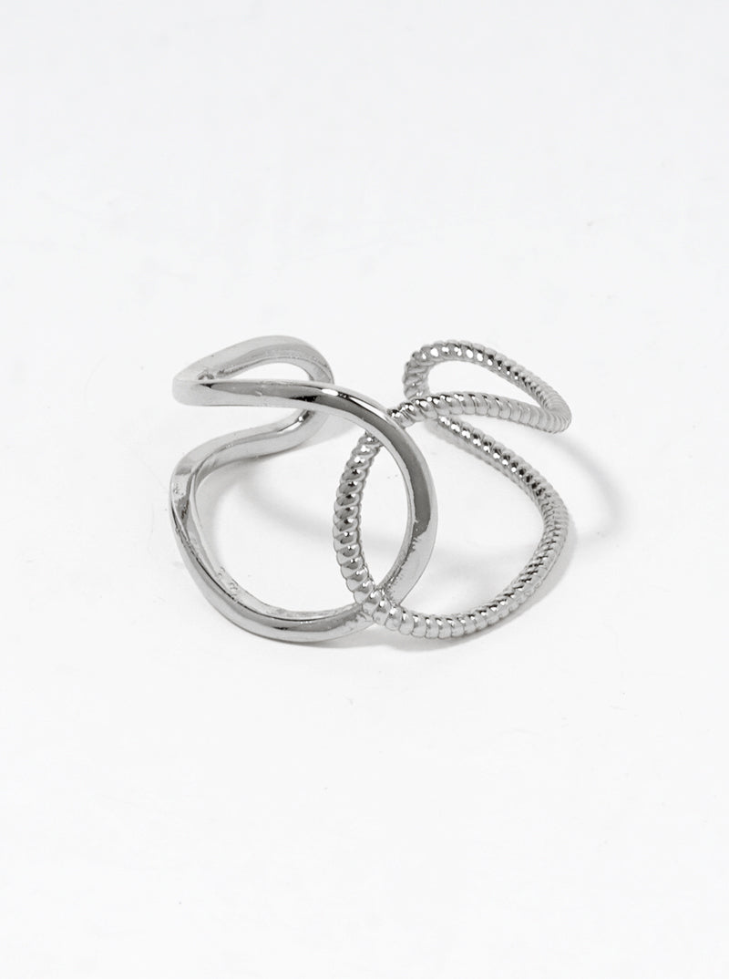 White Gold Dipped Textured Metal Adjustable Interlocking Ring