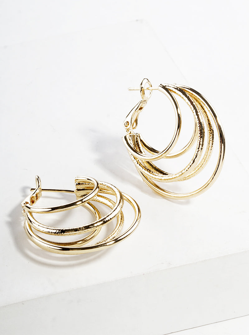 White Gold Dipped Textured Metal Layered 30mm Leverback Hoop Earrings